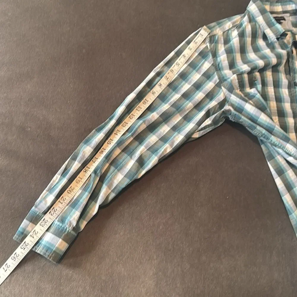 Banana Republic Men’s Blue White Plaid Long Sleeve Button Up Dress Shirt Size L